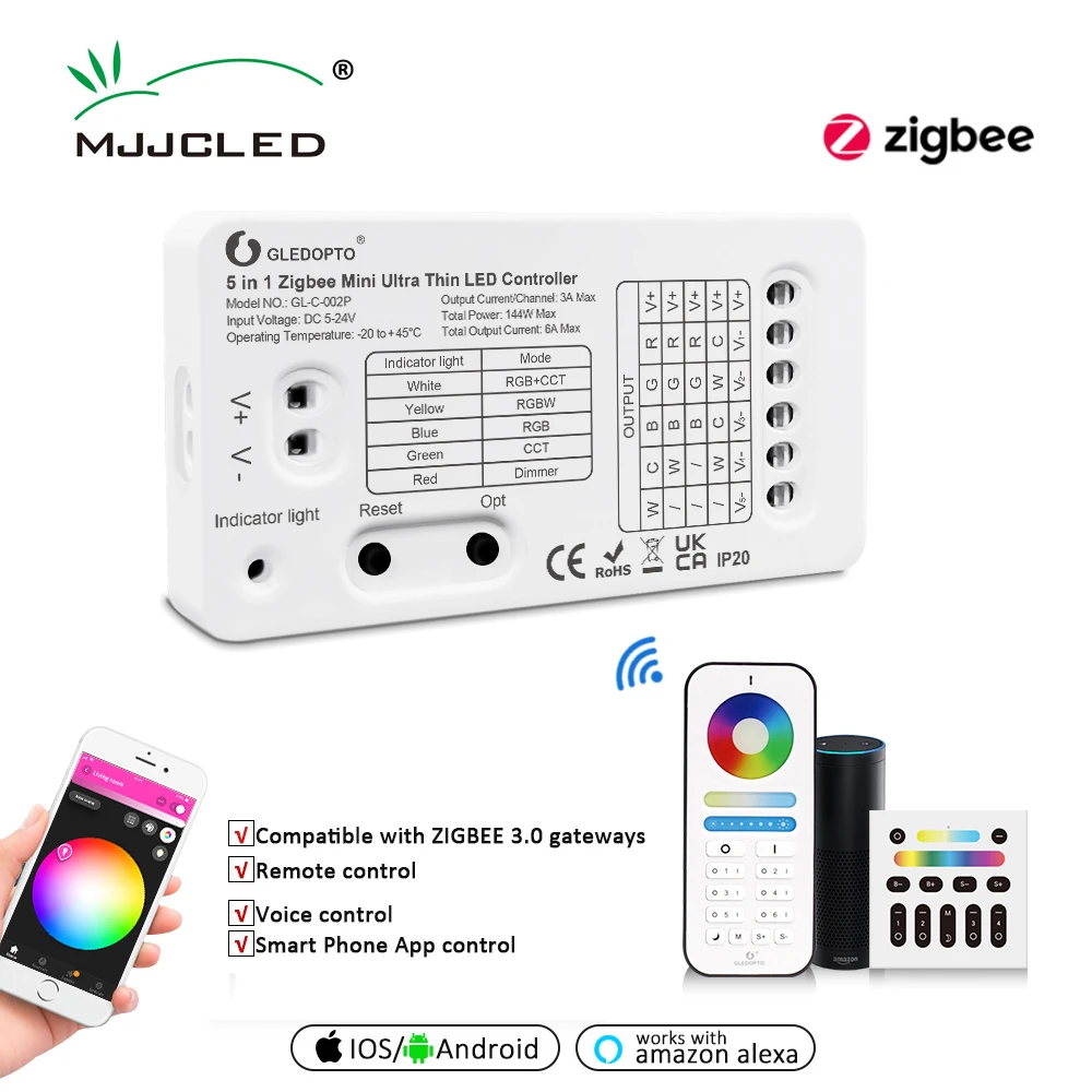 Gledopto WIFI LED Smart Home Controller 12V 24V DC Zigbee Mini Tuya Wireless Remote Control RGB CCT RGBW RGBCCT LED Strip Switch