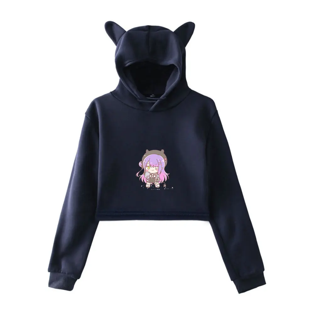 

HOLOLIVE Vtuber Tokoyami Towa Print Cat Cropped Hoodies Girl Long Sleeve Hooded Pullover Crop Tops Sweet Sexy Loose Tide