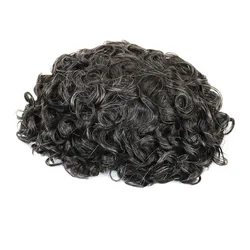 22MM Curly Men's Wig Thin Skin Base Human Hair Toupee Hair Replacement System 1B10 Color 8x10inch Men's Hair