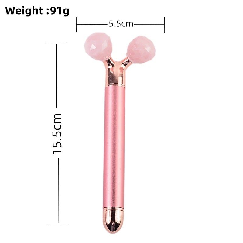 3D Rose Gold Electric Face Roller Natural Stone Crystal Quartz Jade Big Frequency Eye Massage Skin Care Neck Detox Beauty Tool