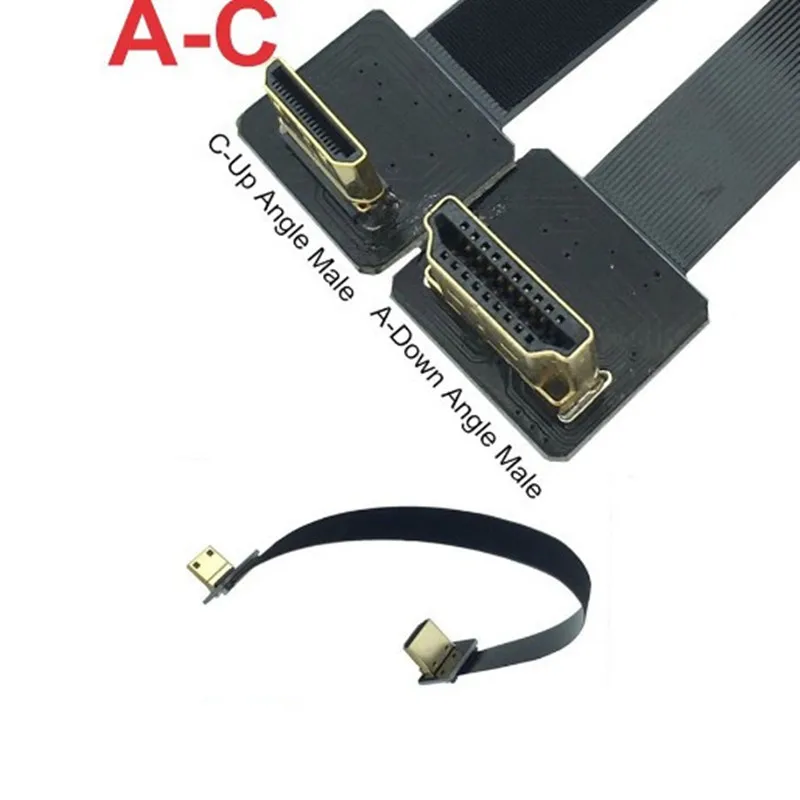 HDMI-compatible FPV Male 90 Degree Down Angled to MiniHDMI Down Angled HDTV FPC Flat Cable for Multicopter Aerial Photography