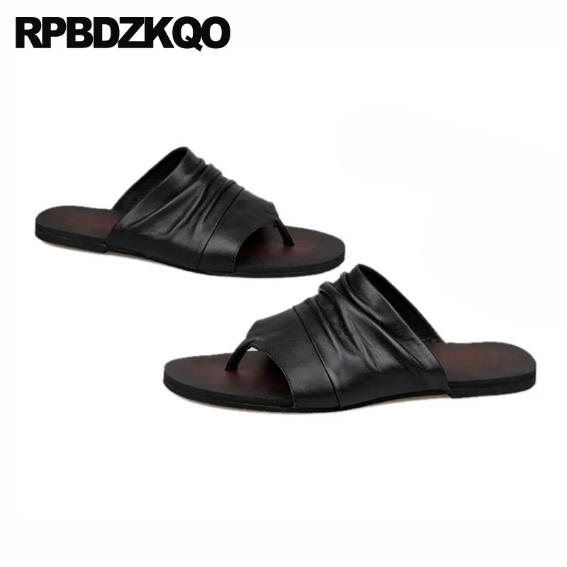 Casual Shoes Flat 2023 Soft Slides Slip On Slippers Beach Flip Flop Designer Runway Men Sandals Genuine Leather Summer White