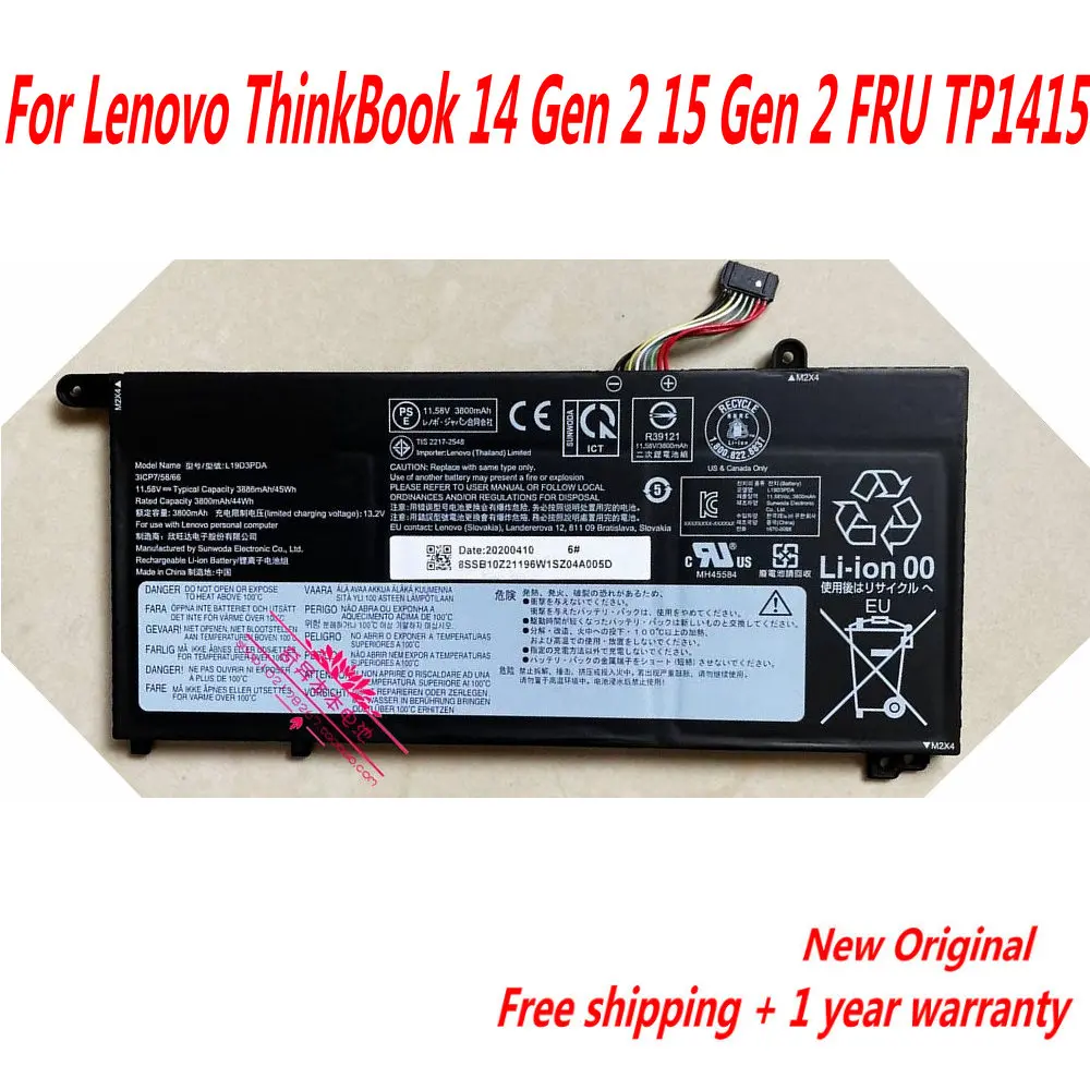 

Original 11.55V 45Wh L19D3PDA L19C3PDA Laptop Battery For Lenovo ThinkBook 14 Gen 2 15 Gen 2 FRU TP1415