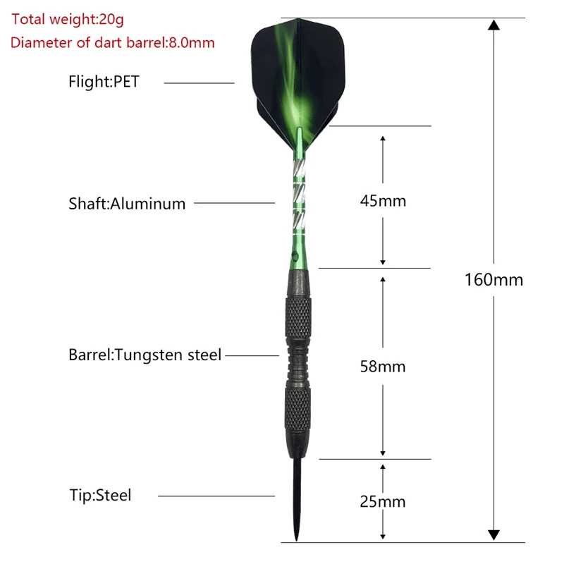 Nieuwe harde darts 3 stuks hoogwaardige stalen tip darts 20g professionele indoor sportgames aluminium schachten vluchten dart dardo