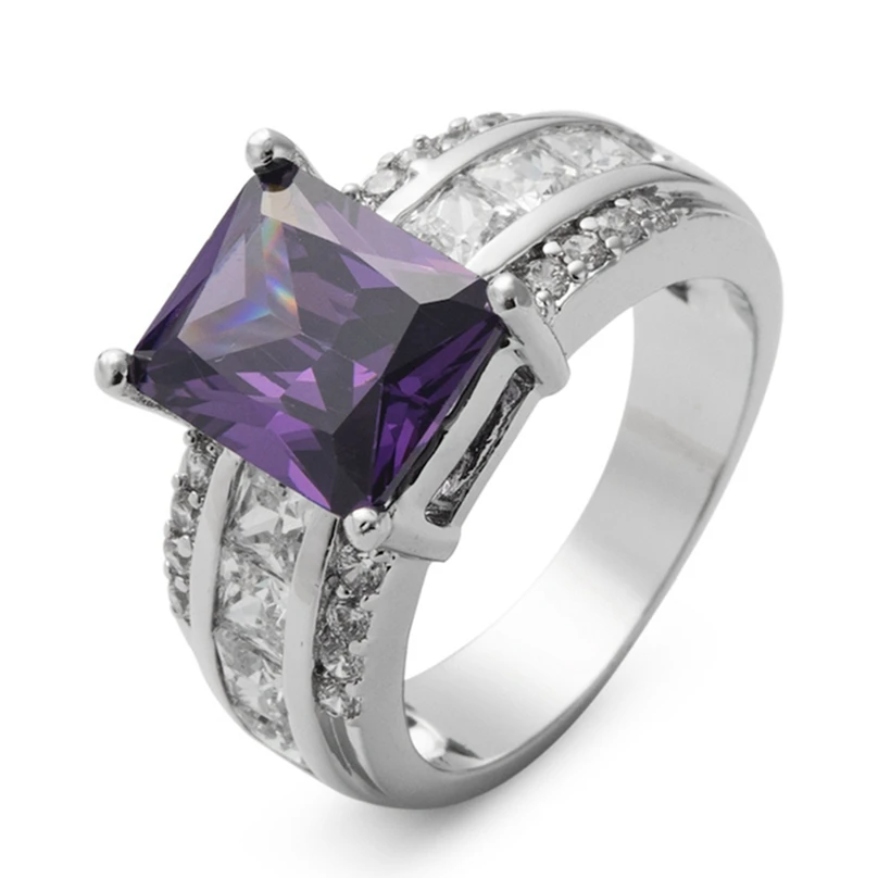 SHUNXUNZE Sex Engagement Wedding Rings For Men And Women Dropshipping Purple Cubic Zirconia Rhodium Plated R619 Size 6 7 8 9 10