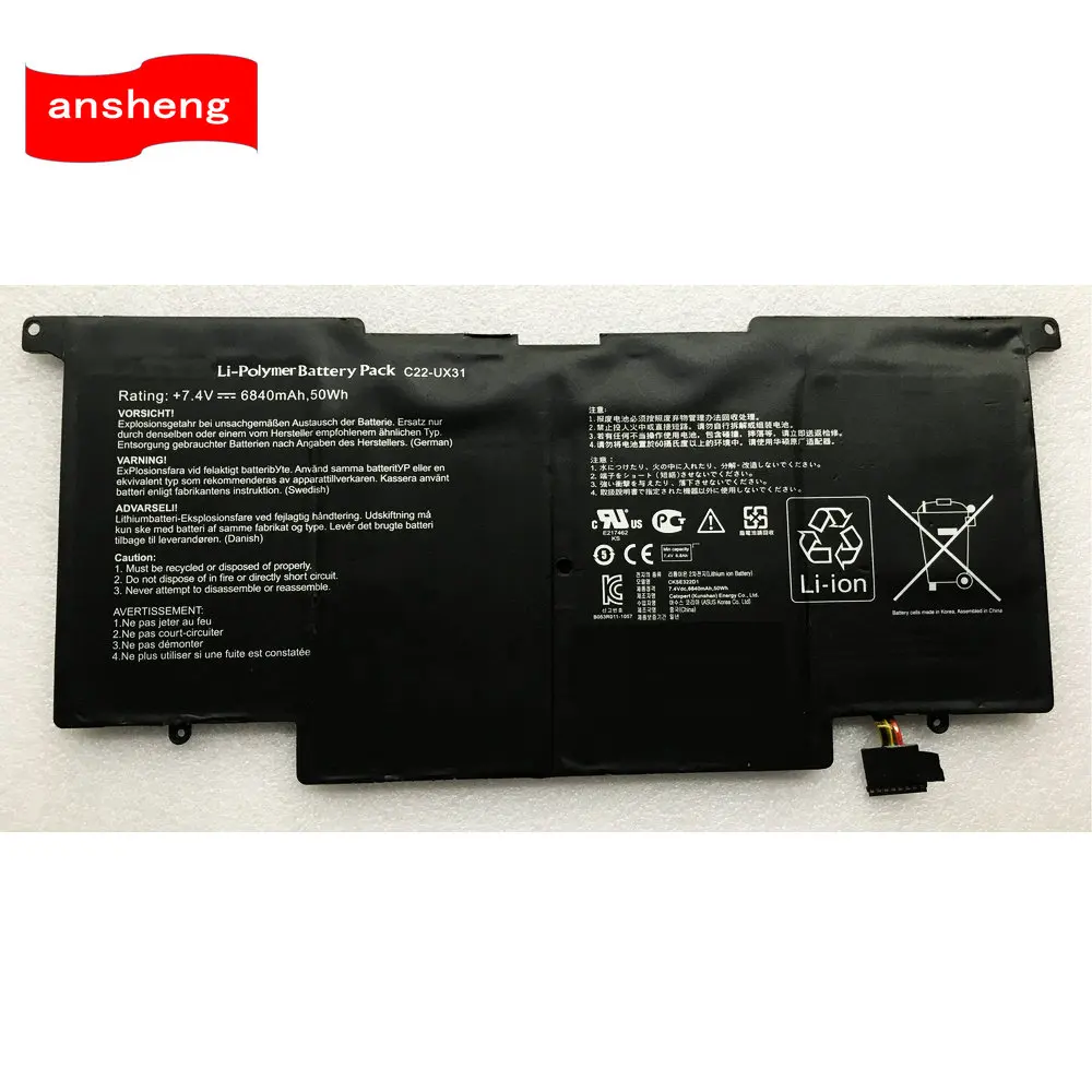 

High Quality 7.4V 50Wh C22-UX31 battery for Asus C23-UX31 ZenBook UX31A UX31E Ultrabook Series