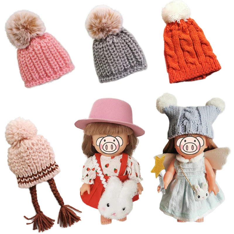 1pcs Doll-Hat Small Knitting Hat Glasses for 25cm Mellchan Dolls Woolly Round Hat Toy Doll Accessories Children Gift