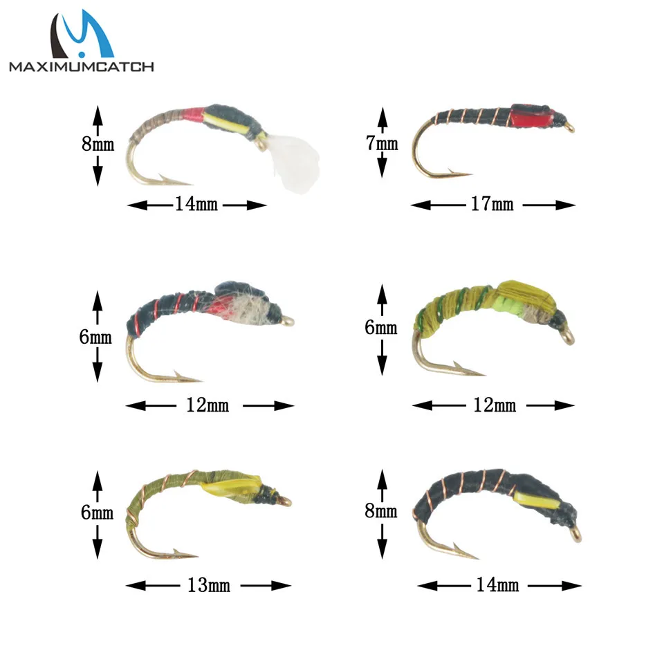 Maximumcatch 12pc Assorted Epoxy Nymph Flies Chironomid Midge Pupa Grayling Trout Fish #8 #10 #12 Fishing Bait Artificial Lures