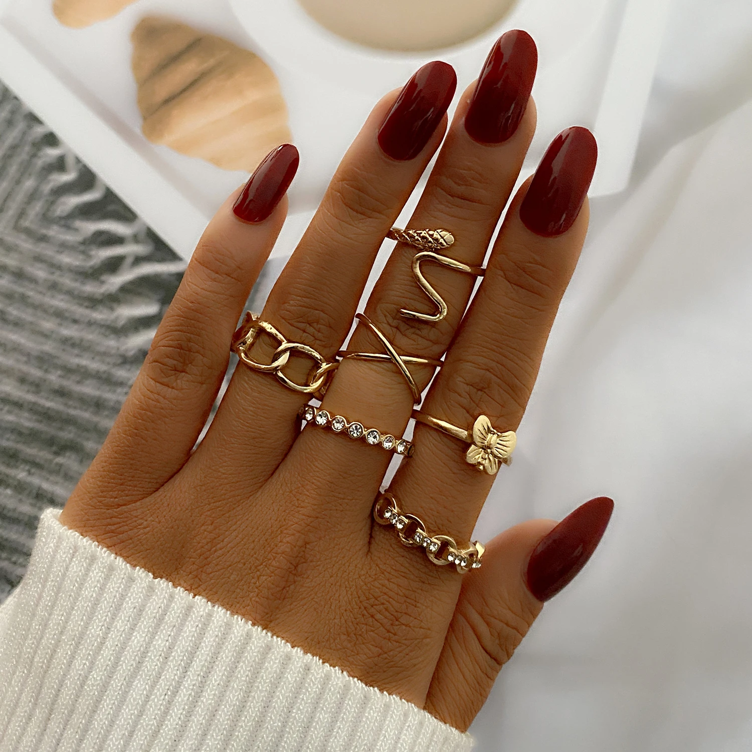 ZOVOLI  Trendy Bohemian Geometric Midi Knuckle Ring Set For Women Gold Color Snake Finger Opening Rings Jewelry Accessories 2021