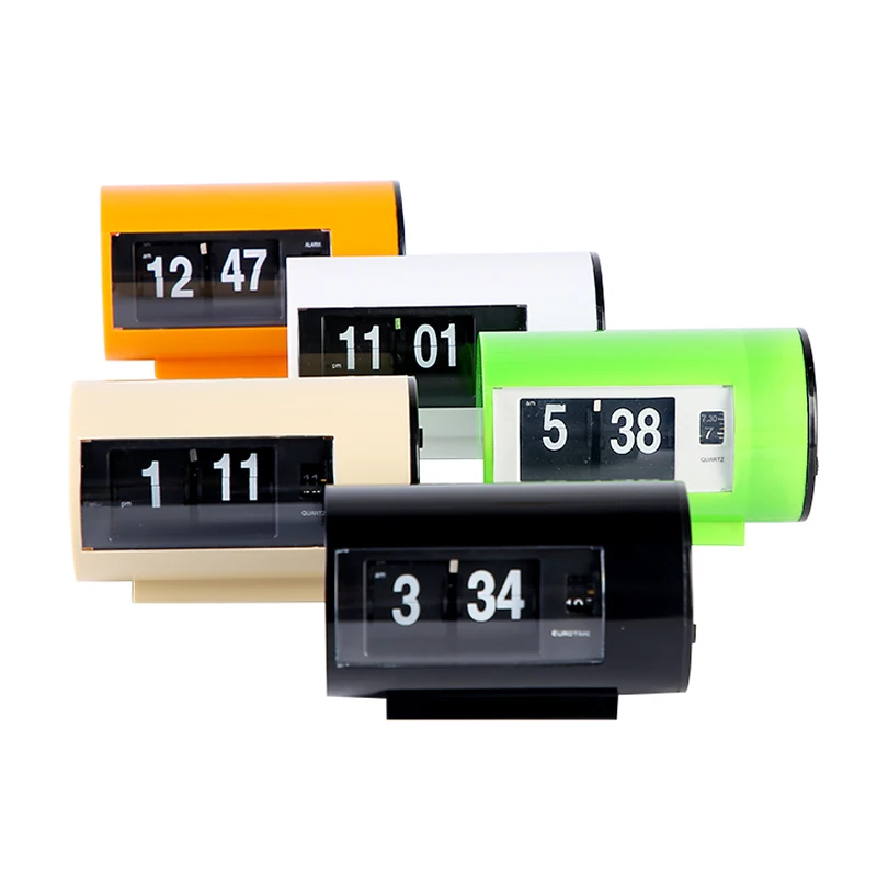 Brief mini automatic page turning clock Stylish candy color desktop decoration clock