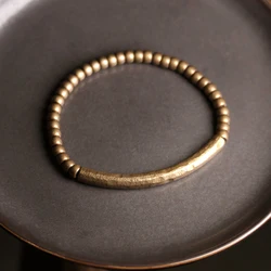 Hand Hammered Brass Tube Beaded Bracelet Vintage Artificial Oxidized Golden Street Rock Metal Fashion Jewelry Couple Bracelets