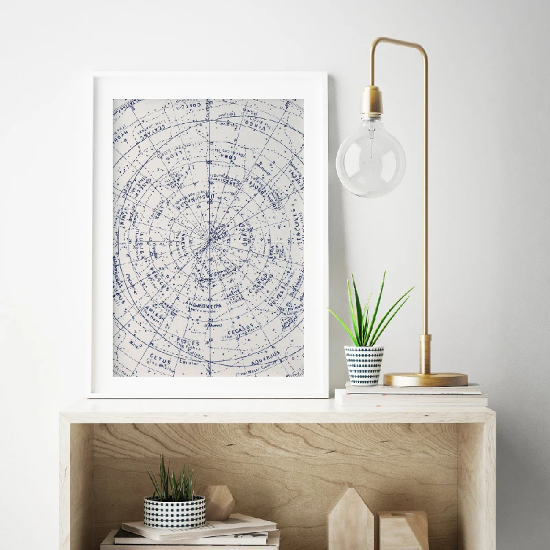 Astrology Print Old Star Chart Vintage Astronomy Map or Northern Hemisphere Sign Painting Constellation Stars Zodiac Poster