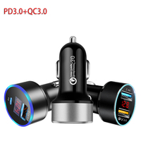 USB Car Charger Quick Charge LCD Display PD QC3.0 QC SCP 5A Type C 18W Fast Car USB Charger For iPhone Xiaomi Mobile Phone