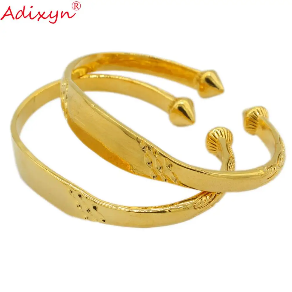 Adixyn 2pcs/lot Women Dubai Bangle 24K Gold Color Bracelet  African/ Arabic/Ethiopian Bride Wedding Jewelry N071018