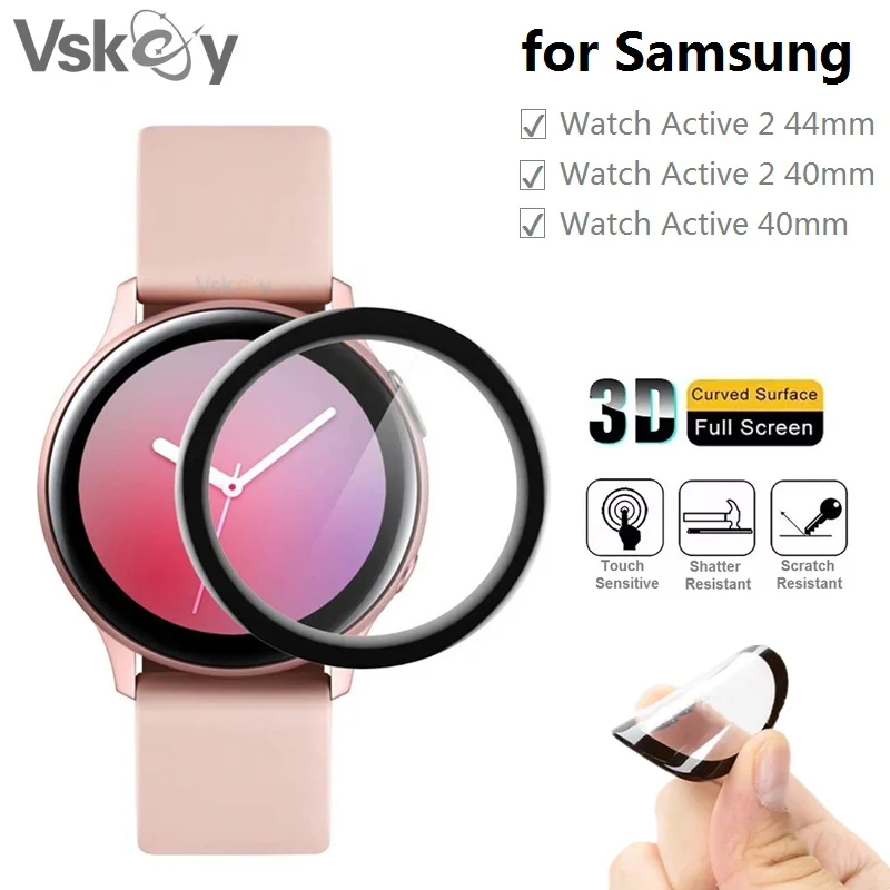 100 peças protetor de tela macia curvada 3d para samsung galaxy watch active 2 40mm e 44mm relógio inteligente cobertura completa película protetora