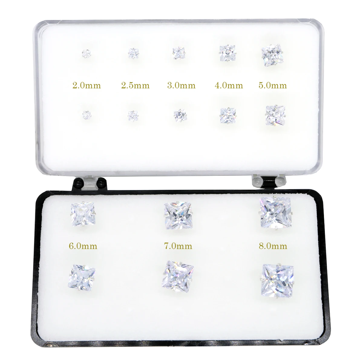 925 Sterling Silver Anti Allergic Earrings Multiple Sizes 2.0mm-8.0mm Of Exquisite Cubic Zirconia Earrings Elegant Women Jewelry