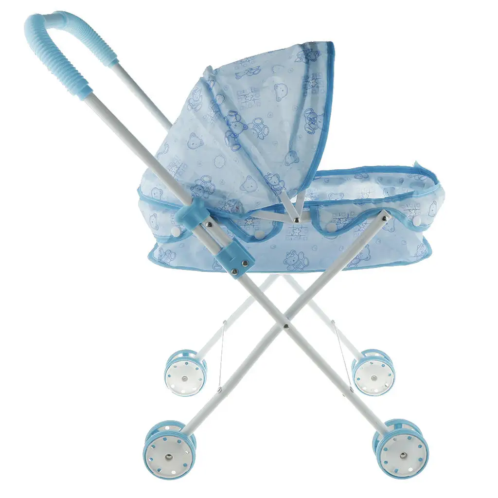 Plastic Little Bear 4 Wheels Baby Doll Blue Stroller Stroller