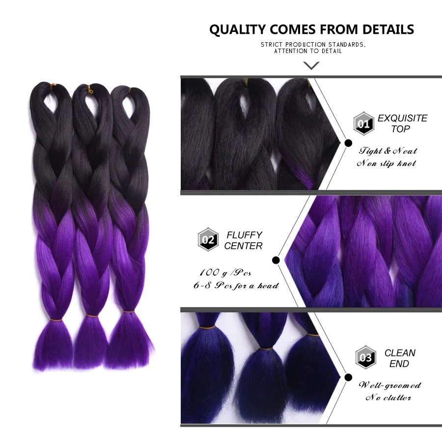 Extensions de tresses synthétiques bleues Jumbo, 100g/pièce, en Fiber résistante à la chaleur de 24 pouces