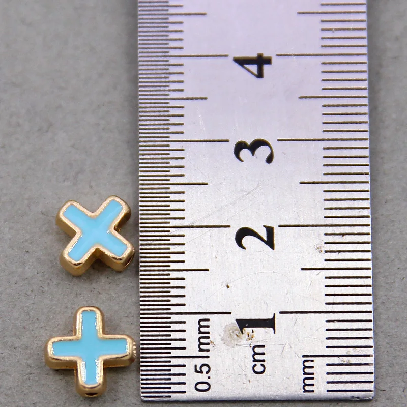 10pcs 10mm Colored Enamel  Beads Cross Beads Handmade Fit For charm Jewelry Making  Cross Spacer Beads Accessories