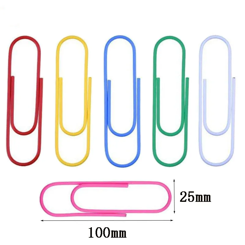 20Pcs 100Mm Grote Kleur Plastic Gecoat Papier Clip Cartoon Paperclip