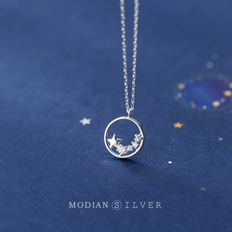 

Modian Round Simple Stars Pendant Necklace for Women Sterling Silver 925 Party Chain Necklaces Luxury Jewelry Bijoux Collar Gift