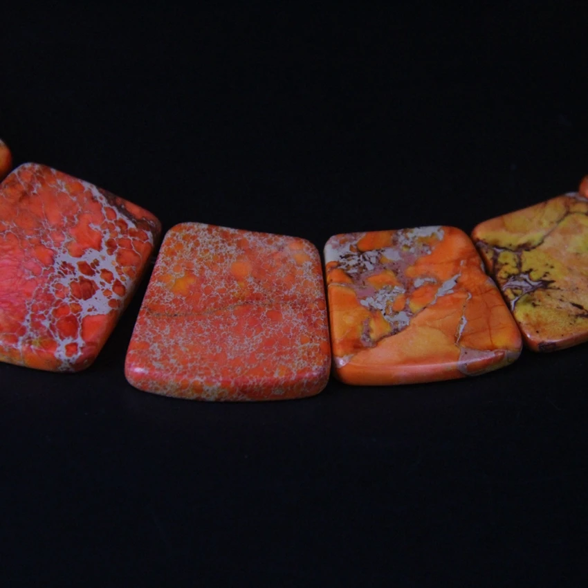 15pcs Orange Impression Jaspers Top Drilled Trapezoid Slab Beads,Ocean Sediment Emperor Stone Graduated Necklaces Trendy Jewelry