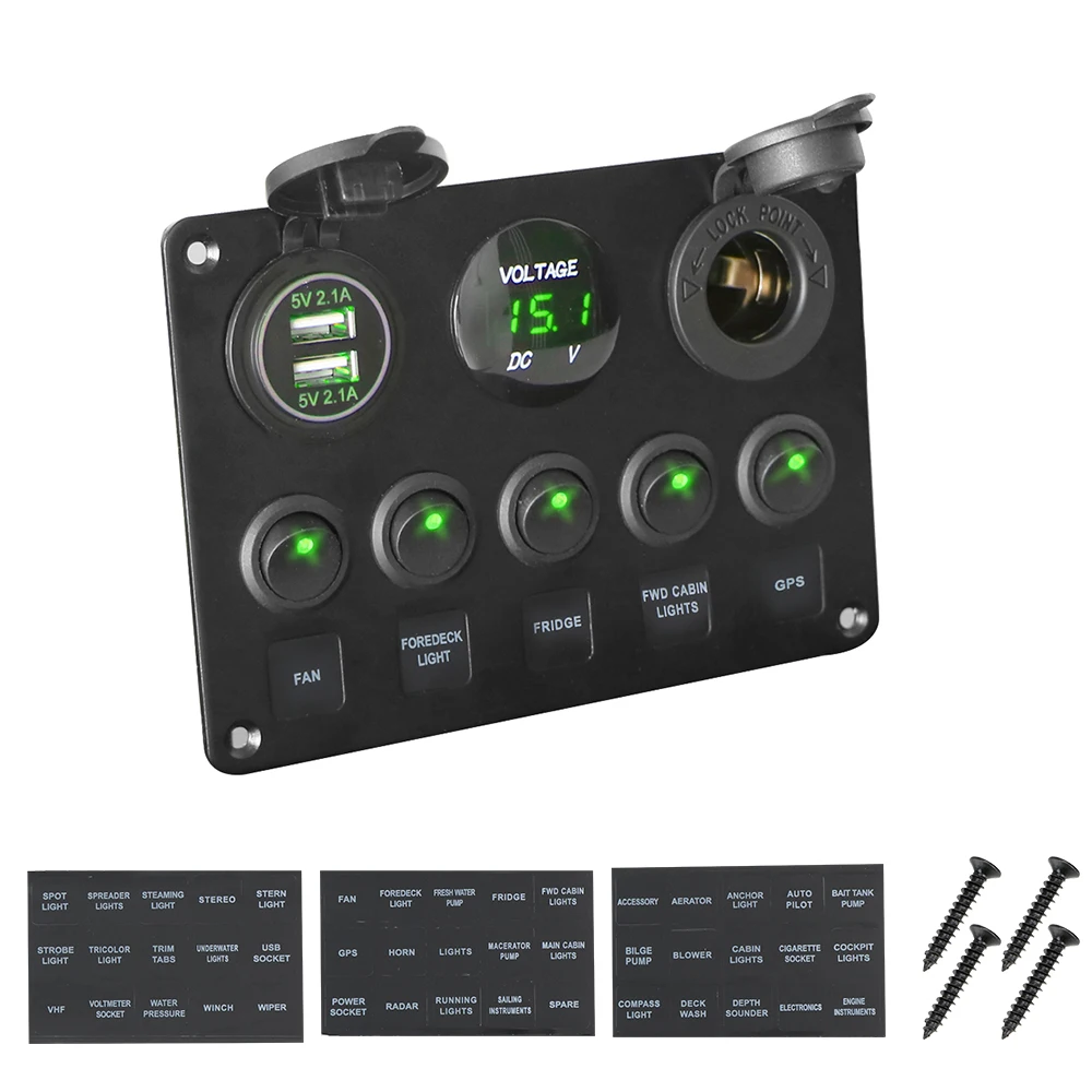 12V 24V 5 Knop Led Schakelpaneel Toggle Usb Laders 3.0 Volt Gauge Voor Auto Marine Boot truck Trailer Caravan Accessoires