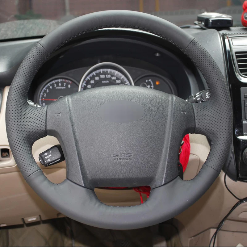 Black Hand-stitched Car Steering Cover Soft Artificial Leather Car Steering Wheel Cover for Kia Sportage 2 2005-2010 2009