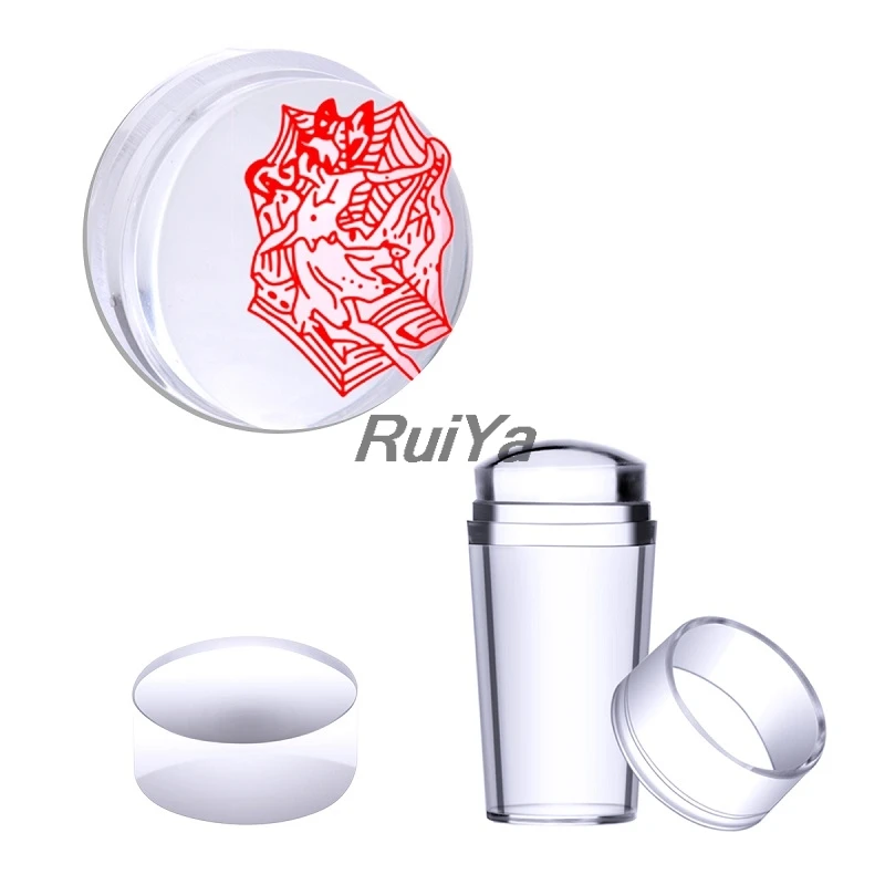 Nail Art Templates Pure Clear Jelly Silicone nail stamping plate Scraper with Cap Transparent 2.8cm Print Nail Stamper Tool