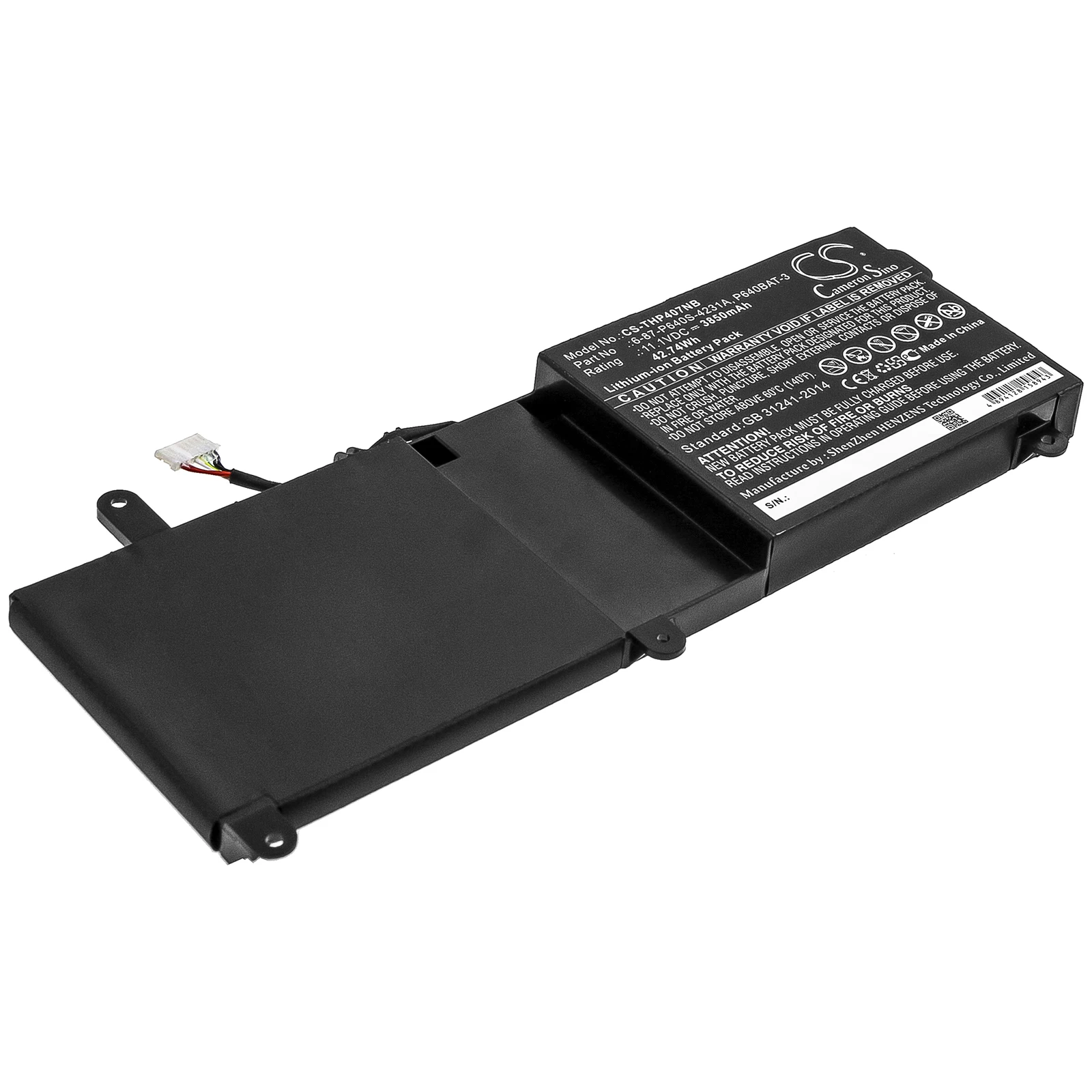 

CS 3850mAh / 42.74Wh battery for CLEVO P640HJ, P640HK1, P640RE, P640RF, P641HJ, P641HK1, P641RF