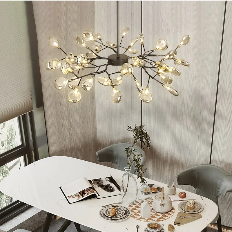 2024 Modern Firefly LED Chandelier Light Tree Branch Pendant Lamp Decorative Hanging Lamp For Home (Glass Lampshde -NOT PLASTIC)