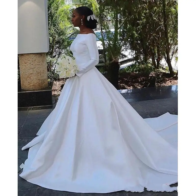 Robe de Mariée Africaine en Satin, Manches sulf, Grande Taille, Longue Traîne, pour Patients