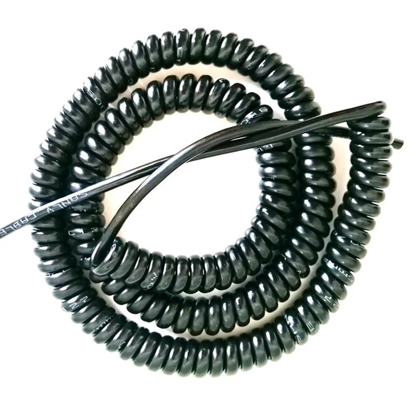 2 core Spring telescopic wire spiral cable 24AWG 20AWG 17AWG 14AWG 2.5m 5m 7.5m black color power cord expandable wire calbe