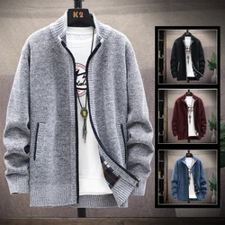 Men's Winter Autumn Fleece Sweater Zipper Cardigan Korean Warm Jacket Coat Sports Male Jumper Knit Clothing Brown Jacket