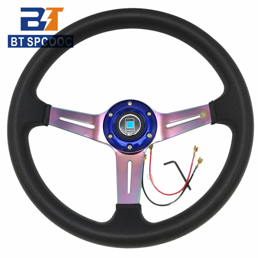 SPCOOC New Style PU 14Inch 345mm Car Steering Wheel Universal Deep 50mm Racing Sport Steering Wheel Fit For Car/ PC Racing Game