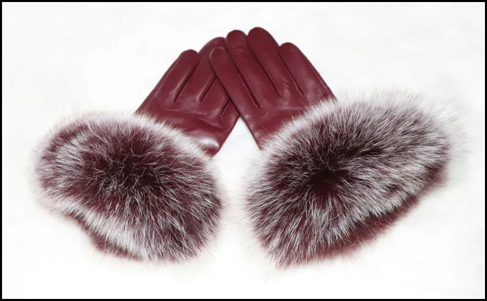 High-end Women\'s Colored Fox Fur Gloves Touch Screen Natural Leather Sheepskin Cycling Driving Winter Warm Plush Thick Mink Fur