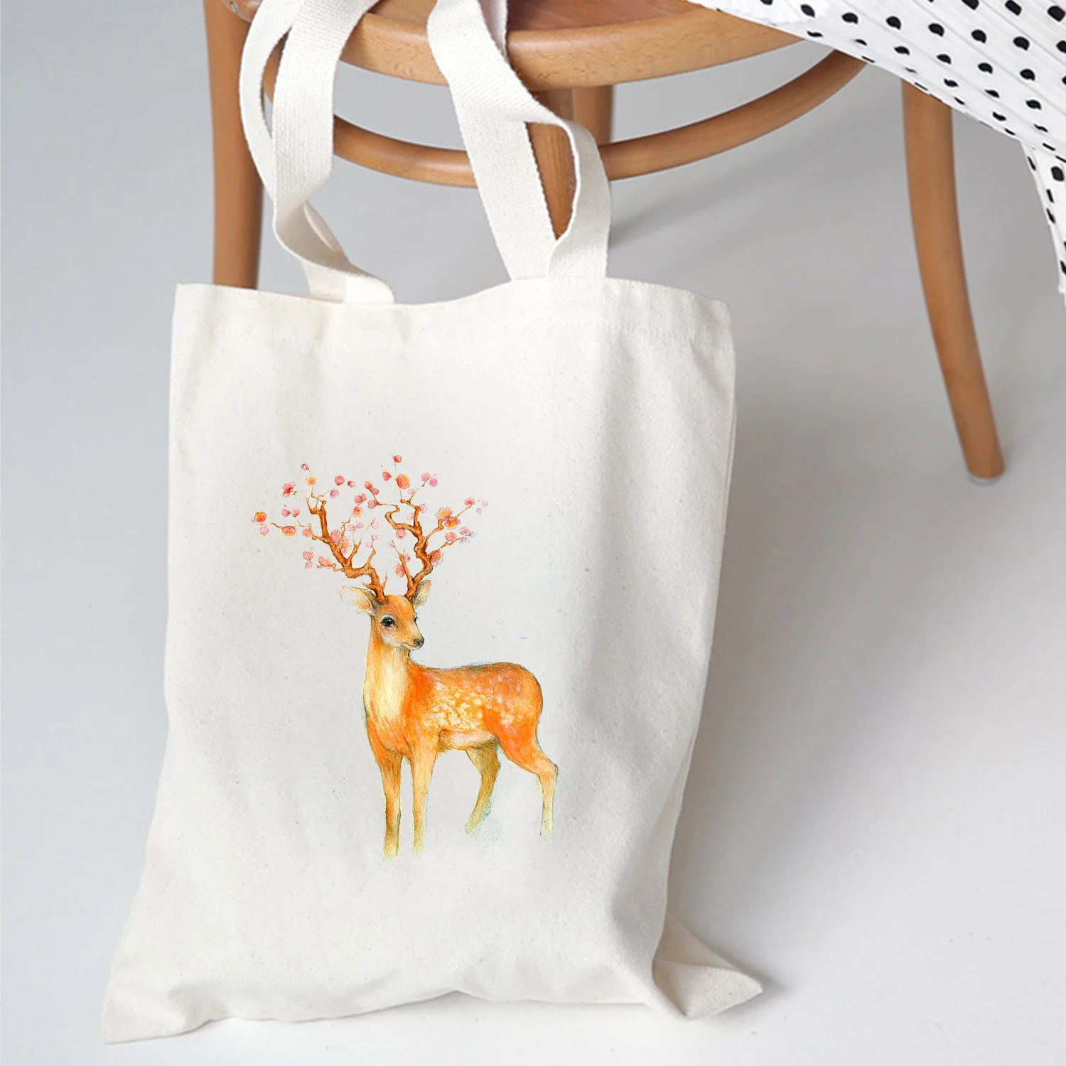 Women Canvas Casual Shoulder Bag Shopping Deer Graphic Ulzzang Aesthetic Tote Bag Harajuku Shopper Bag Female Eco Large-capacity