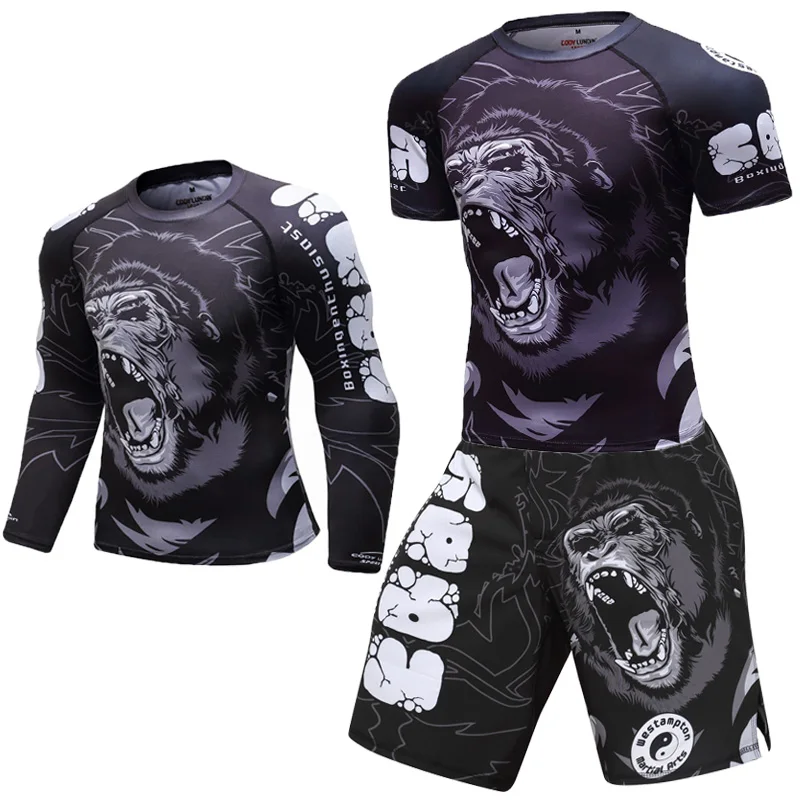 

Комплект одежды Boksen из джерси с объемным рисунком орангутанг афдруккен Рашгард Kickboksen Strakke футболки Broek Muay Thai MMA Fightwear