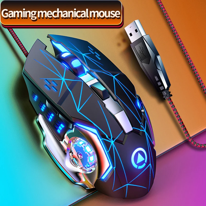 Souris de jeu filaire 3600 DPI, câble USB tressé rvb, 6 boutons, pour PC, ordinateurs portables, périphérique e-sports