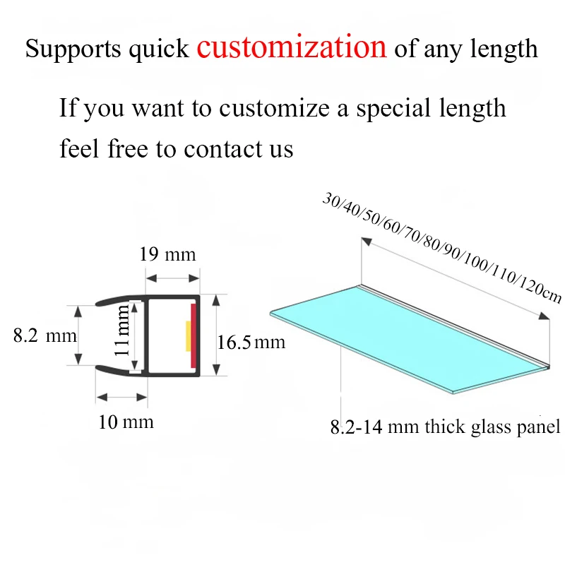 LED Glass Cabinet Strip Light 8.2-14mm Thick Glass Panel Shelf Layer Edge Backside Clip lamp DC12V Collectors Cabinet Showcase