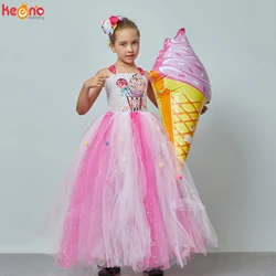 Glittering Girls Ice Cream Gown Tutu Dress With Hair Bows Kids Candy Wedding Birthday Party Costume Girls Candy Land Tulle Dress