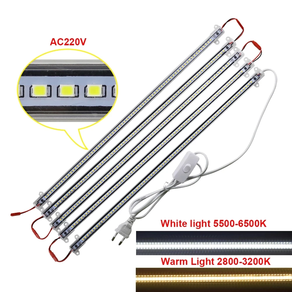 Światła świetlne LED 220 V wysoka jasność 2835 50 cm 72 diody LED oświetlenie listwy świetlne świetlówki świetlówki do witryny kuchennej