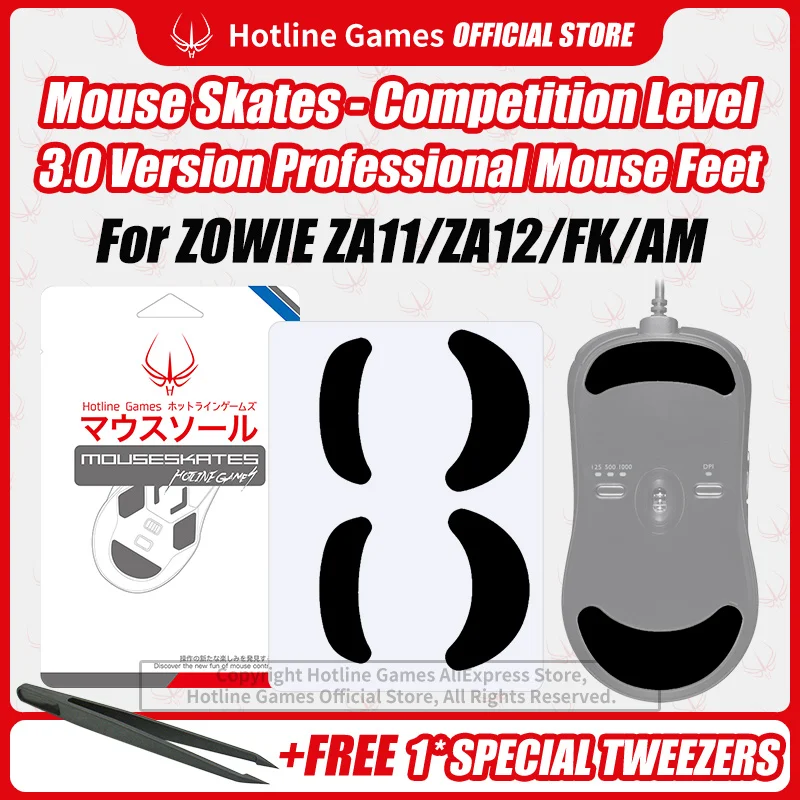 Hotline Games 3.0 Mouse Skates Mouse Feet Replacement Compatible With Zowie ZA11 ZA12 FK+ Mouse,Smooth,Durable,Glide Feet Pads