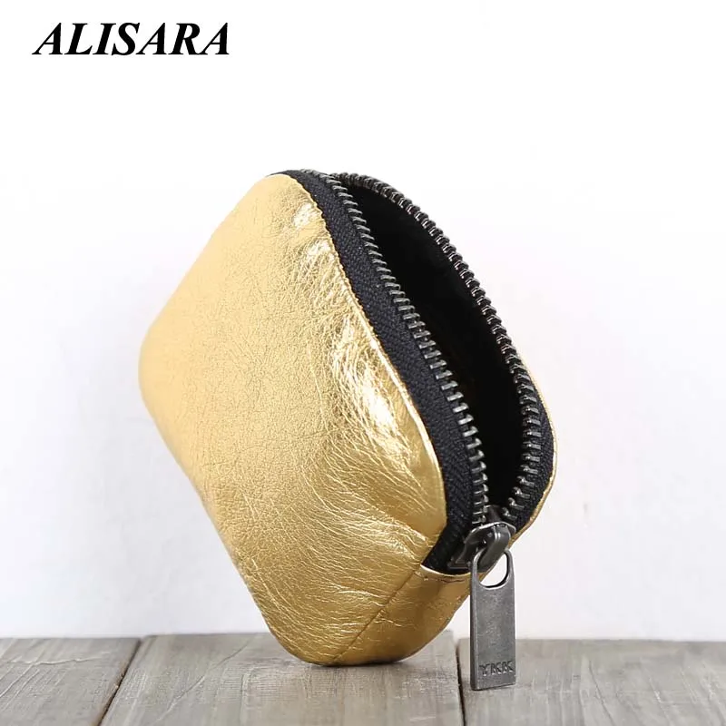 

Alisara Small Storage Coin Purses Lady First Layer Cow Leather Top End Women Fashion Gold Organizer Bag Mini Credit Card Wallet