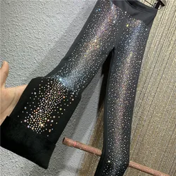 Heavy industry velvet thickened leggings women hot rhinestone autumn and winter new elastic waist tight-fitting elastic