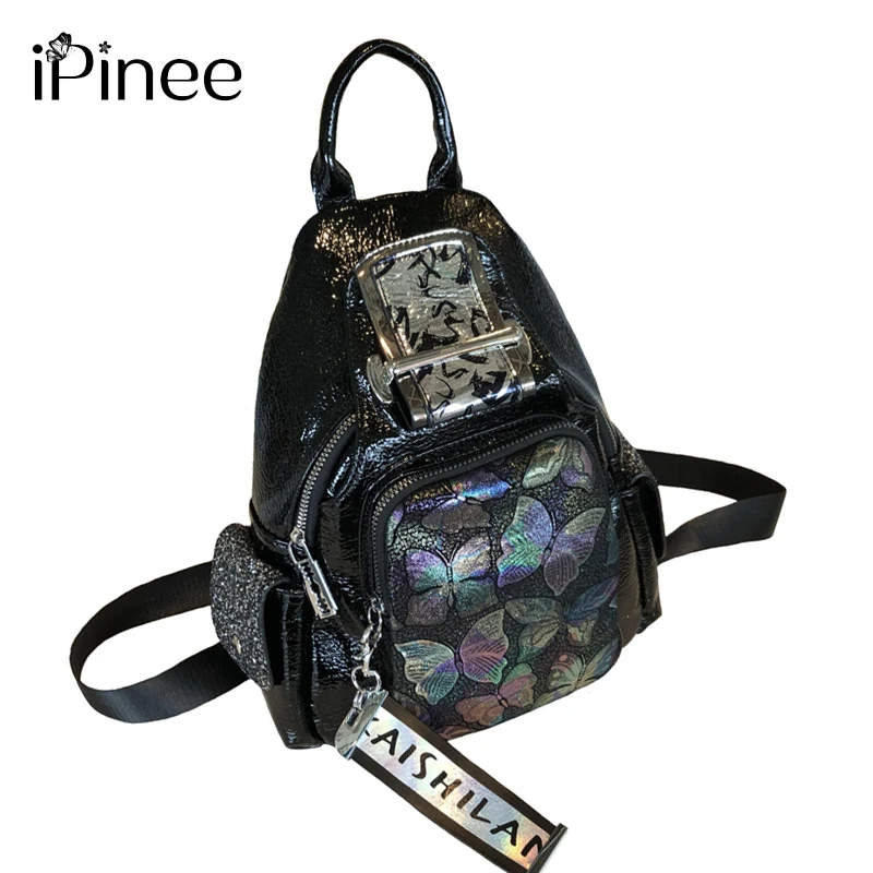 iPinee New Women Leather Backpacks High Quality Ladies Bagpack Luxury Designer Butterfly Casual Daypack Sac A Dos Girl Mochilas