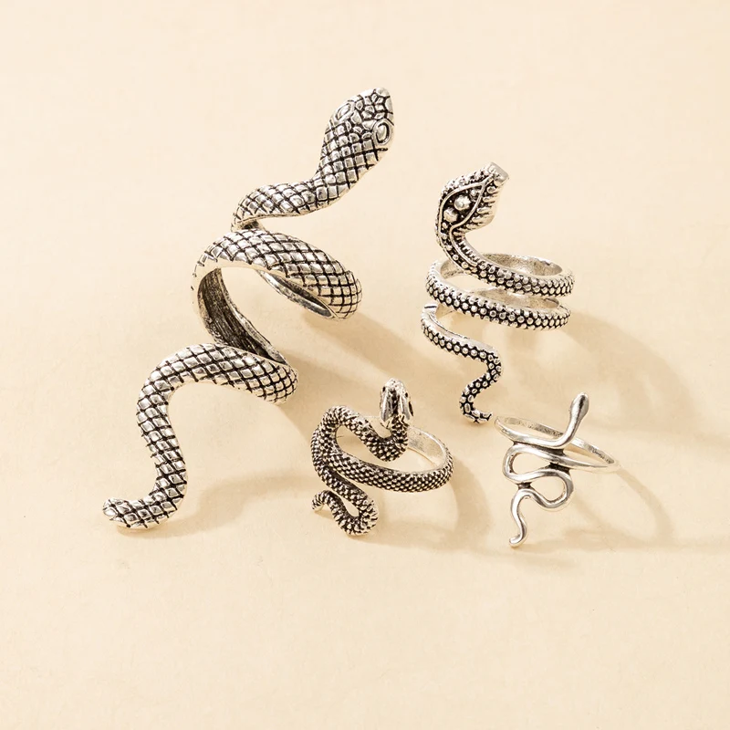 Vintage Snake Animal Rings for Women Gothic Silver Color Geometry Metal Alloy Finger Various Ring Sets Jewelry Wholesale