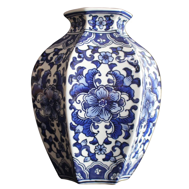 Porcelain Antique Hand-painted Blue And White Big Belly Vase Flower Arrangement Chinese Style Porch Decoration