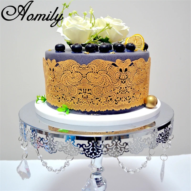 Aomily 3 in 1 Exquisite Flowers Shaped Lace Silicone Mold Wedding Cake Flower Border Decoration Fondant Cake Surround Baking Mat