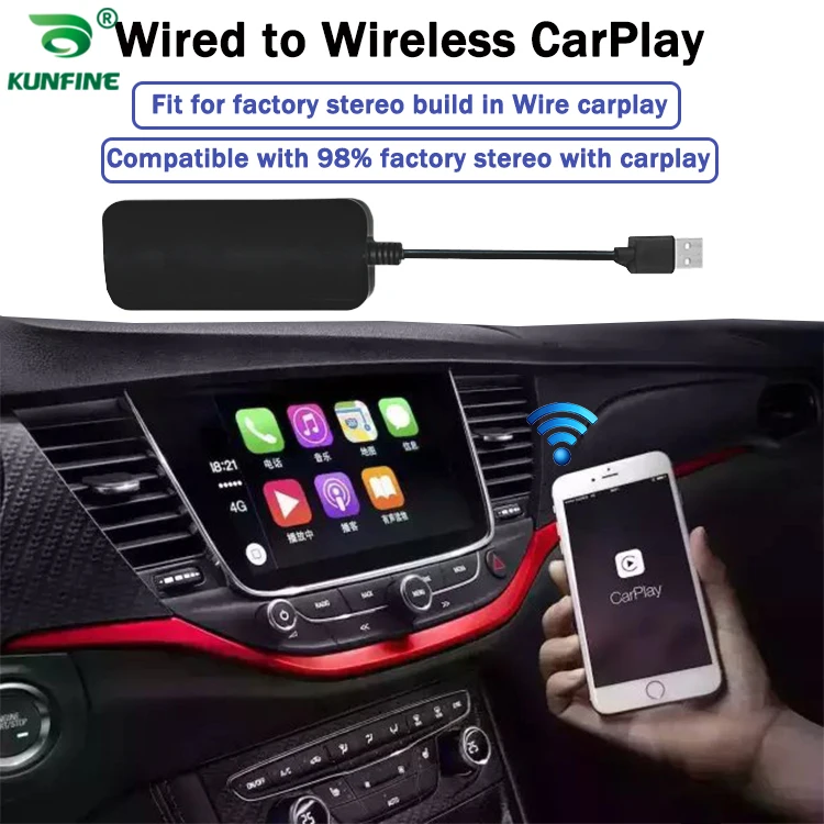 

KUNFINE Wireless Wire Apple CarPlay Dongle for Android Car stereo Unit USB Carplay Stick with Android AUTO